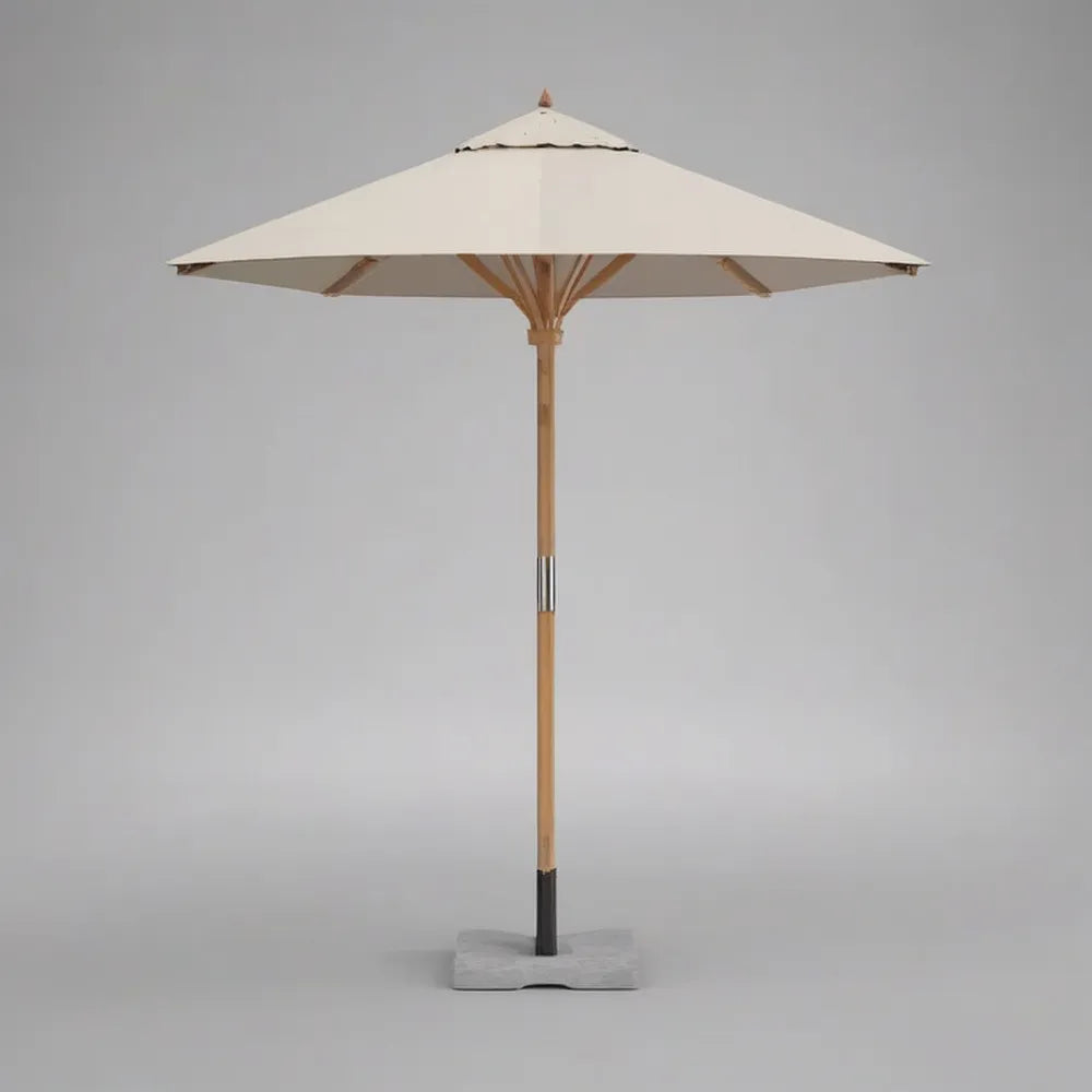 Parasol ogrodowy, Ogrodowy parasol w kolorze drewna i białego poliestru o wysokości 300 cm 260 cm