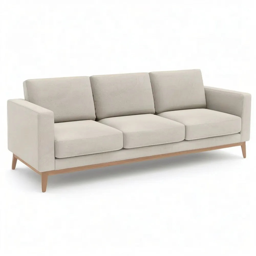sofa 3-osobowa z podłokietnikami poliestrowymi pokrywająca drewniane nóżki beżowe naturalne kolory 220 x 90 x 85 cm
