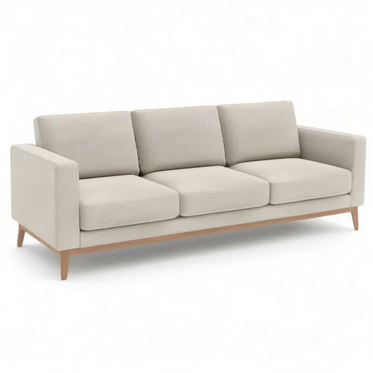 sofa 3-osobowa z podłokietnikami poliestrowymi pokrywająca drewniane nóżki beżowe naturalne kolory 220 x 90 x 85 cm