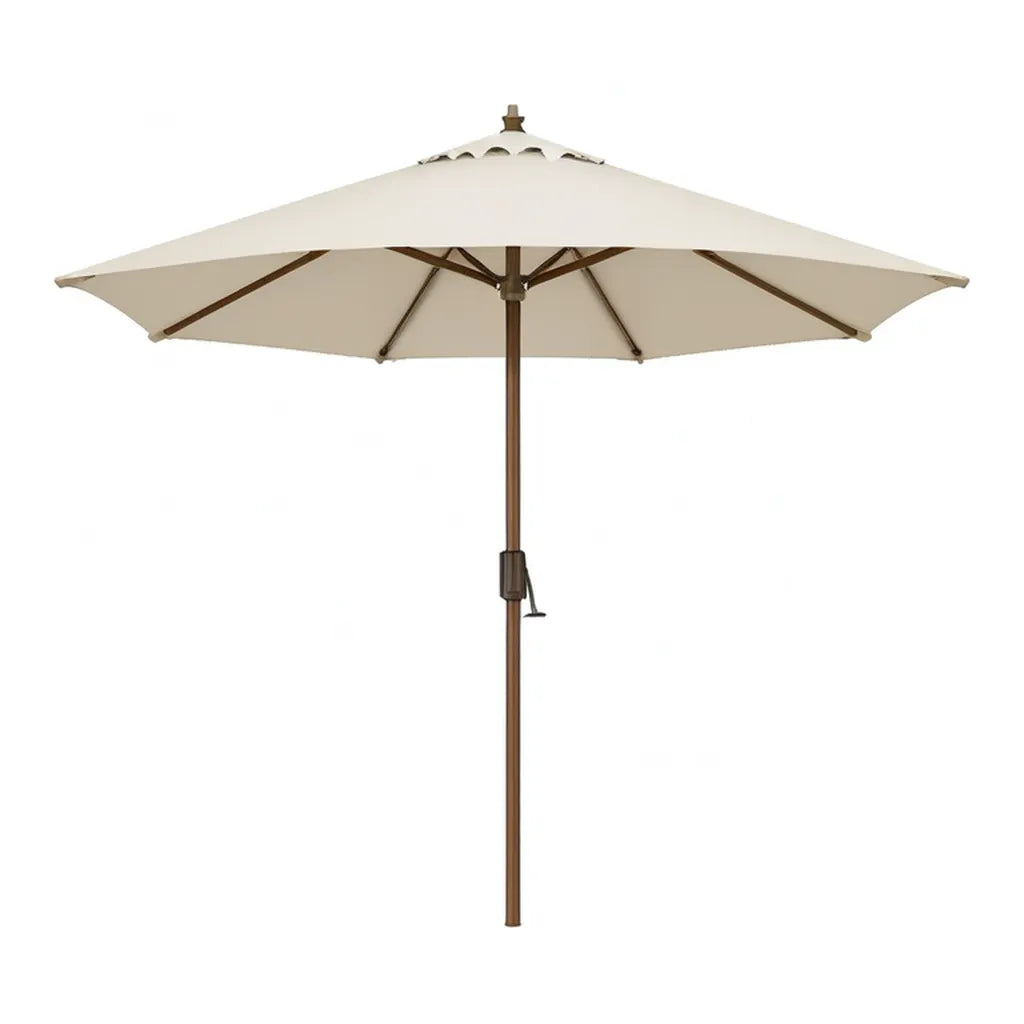 Parasol ogrodowy, Drewniany parasol z korbą Ø 300 cm poliestrowy ośmiokątny krem brązowy