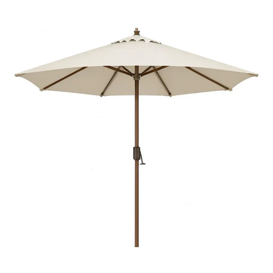 Parasol ogrodowy, Drewniany parasol z korbą Ø 300 cm poliestrowy ośmiokątny krem brązowy