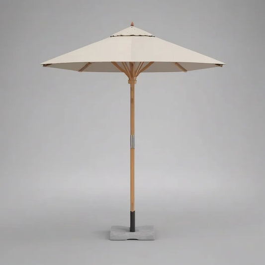 Parasol ogrodowy, Ogrodowy parasol w kolorze drewna i białego poliestru o wysokości 300 cm 260 cm