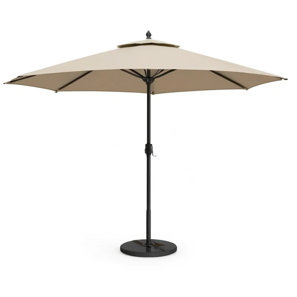 Parasol ogrodowy, Ogrodowy parasol 300x250 cm beżowy z czarnym masztem aluminiowym i okrągłą podstawą