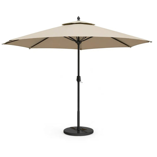 Parasol ogrodowy, Ogrodowy parasol 300x250 cm beżowy z czarnym masztem aluminiowym i okrągłą podstawą
