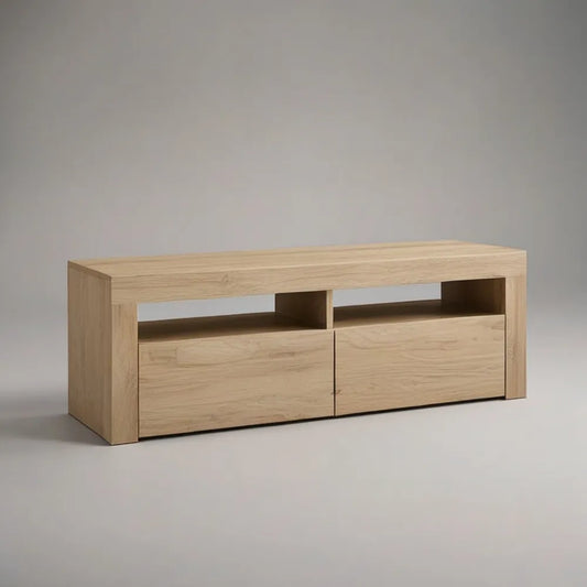 Szafka RTV, Pokój dzienny TV 180 x 40 x 45 cm efekt drewna dąb z szufladami i otwartych przegródek