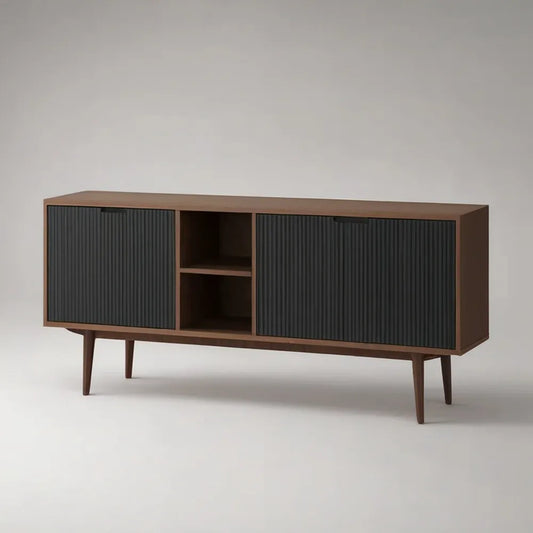 Szafka TV 180x40x60 cm z czarnym wejściem i otwartym przedziałem z efektem MDF