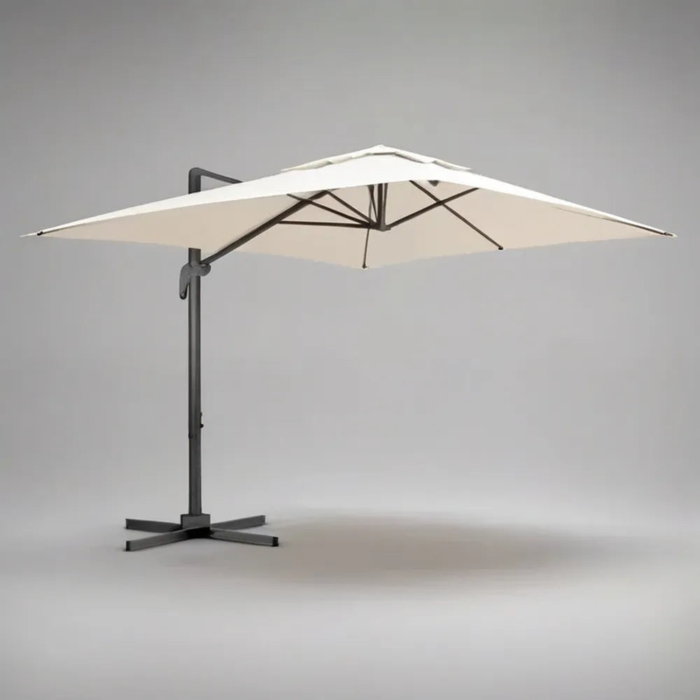 Parasol ogrodowy, Zdecentralizowany parasol ogrodowy 300x300x250 cm w beżowej tkaniny poliestrowej z ciemnoszarą stalową ramą