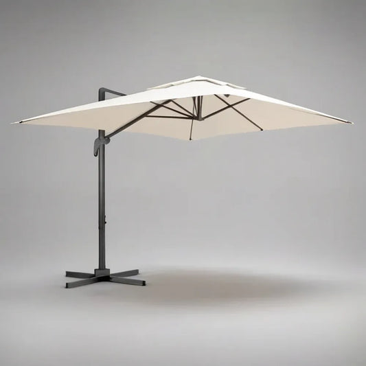 Parasol ogrodowy, Zdecentralizowany parasol ogrodowy 300x300x250 cm w beżowej tkaniny poliestrowej z ciemnoszarą stalową ramą