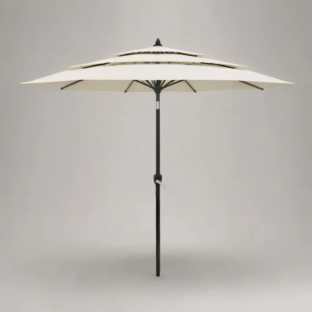 Parasol ogrodowy, Ogrodowy parasol 300x300x260 cm w beżowym poliestrze z regulowaną czarną konstrukcją