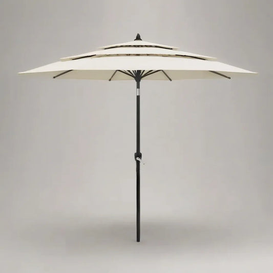 Parasol ogrodowy, Ogrodowy parasol 300x300x260 cm w beżowym poliestrze z regulowaną czarną konstrukcją