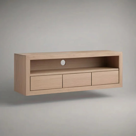 Szafka RTV, Drewniana szafa TV wiszący pokój dzienny 180x35x40 cm MDF efekt dębu z szufladami