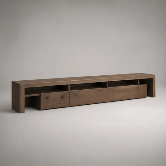 Szafka telewizyjna 240x40x45 cm w MDF z czterema szufladami i otwartymi przegródkami