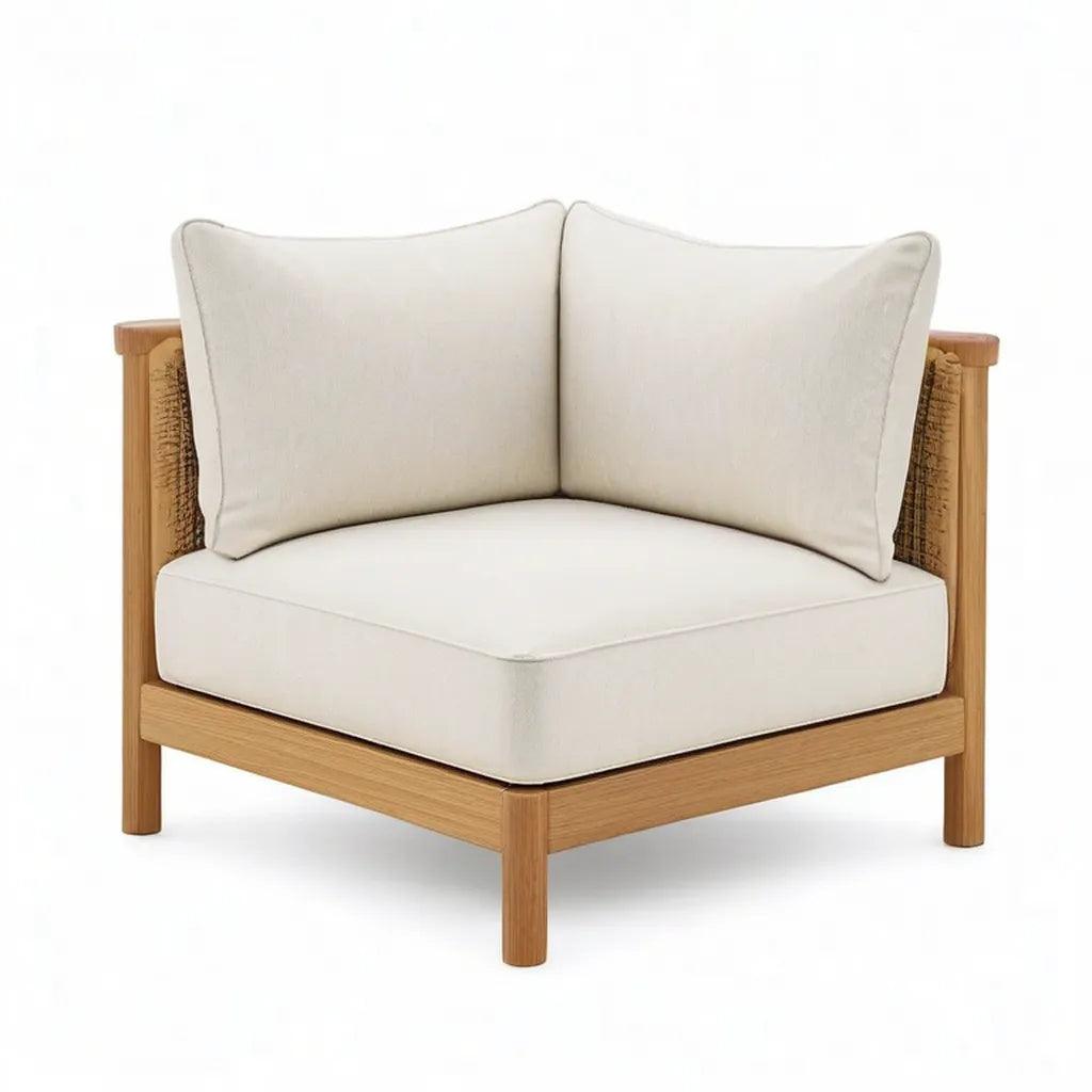 Fotel, Dęb stały i rattan salon fotel z poduszek poliestrowych z kości słoniowej 80 x 78 x 80 cm