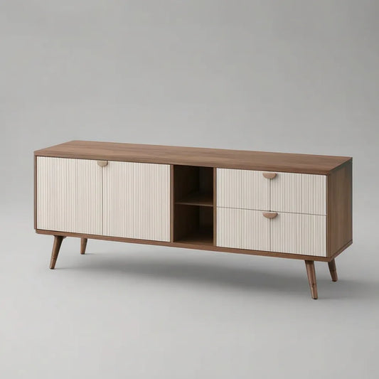 Szafka telewizora 180 x 40 x 55 cm MDF z naturalnym efektem drewna z drzwiami i szufladami