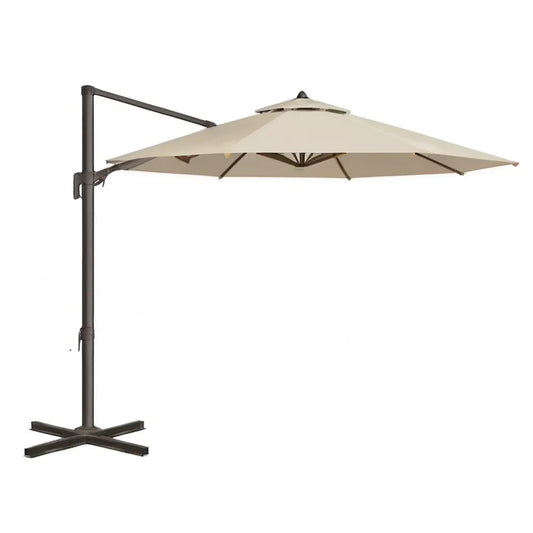 Parasol ogrodowy, Oktogonalny wspornikowy parasol 300 cm w beżowym poliestrze ze stalową strukturą antracytową