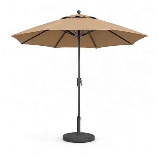 Parasol 300 cm beżowy z korbą, metalową ramą i plastikową podłogą stojaka