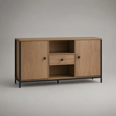 Szafka RTV, Szafa telewizyjna pokój dzienny 180 x 40 x 75 cm efekt drewna dąb z drzwiami i szufladą