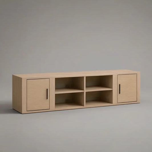 Szafka RTV, Salon Szafa TV 180x40x45 cm MDF efekt naturalnego drewna dębowego z drzwiami i półkami