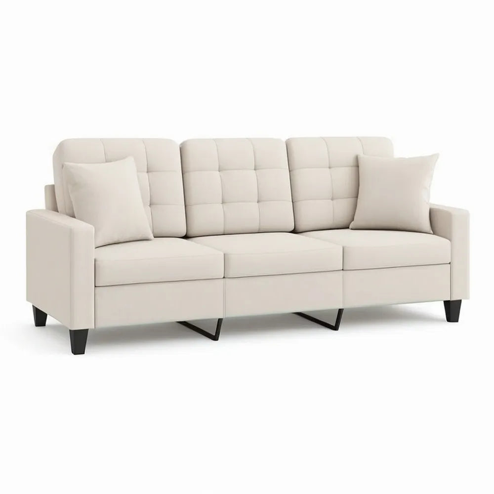 Sofa, 3-fotela 220 x 90 x 85 cm poliestrowa tkanina pokrywa krem z poduszką