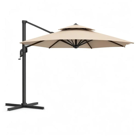 Parasol ogrodowy, wspornikowy parasol 300x300 cm beżowy z płótnem poliestrowym i czarną konstrukcją aluminiową