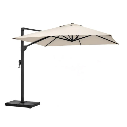 Parasol ogrodowy, Lekki parasol z stojącą stopą 300 x 300 cm poliester kwadratowy krem czarny