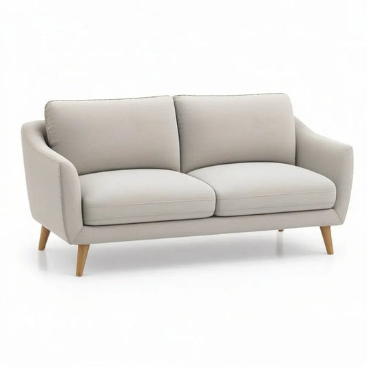 Sofa 220 x 90 x 85 cm tkaninowa kanapa w beżu z drewnianymi nogami i poduszkami na siedzenia