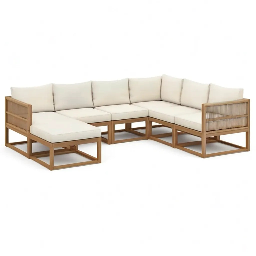 Sofa ogrodowa, Ogrodowa sofa narożna 5 części z drewna acacia z poduszką poliestrową w beżowym 285 x 285 x 75 cm
