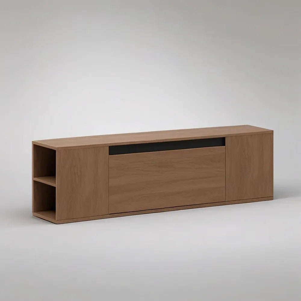 Szafka RTV, Salon Szafka TV 180x40x45 cm w drewnie z brązowym orzechem i otwartymi drzwiami